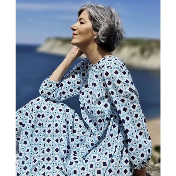 ZARA Print Dress Blue Geometry Print Long Sleeves - Picture 7 of 13